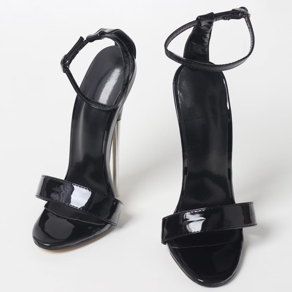 PROMI Tacones Altos Sandalias De Tacón Alto 18CM Stiletto Heels Metal Negro