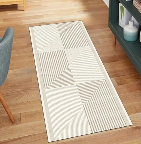 Alfombra de pasillo beige de 70x280 cm lavable y moderna 2
