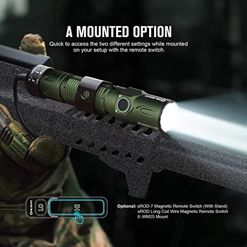Image of OLIGHT Warrior 3S 2300 Lumens Rechargeable Tactical Flashlight, Compact Dual-Switches LED Bright Light with Proximity Sensor, Powered by Customized Battery for Emergency and Searching (OD Green)