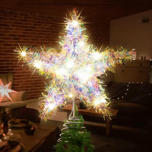 Etoile Sapin de Noel, Étoile de Sapin de Noël, Pointes de Sapin LED Lumineux, Étoile de Sapin de Noël Scintillante, Cimier de Sapin de Noel, Decoration...