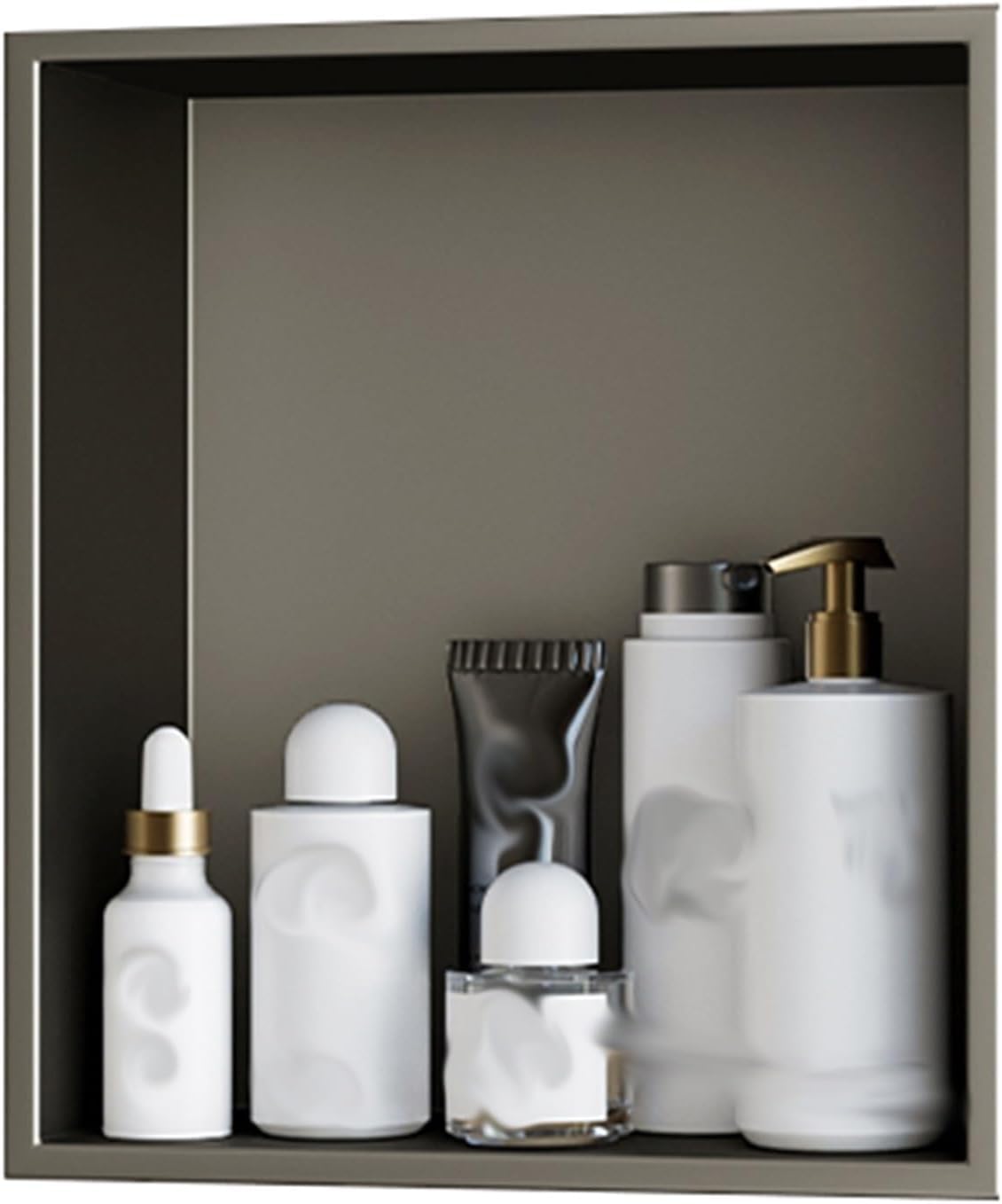 MYUYEE Stainless Steel Niche,No Tiles Required Niches With Shelves Bathroom Storage Niches Recessed Shower Shelf (Grey 32X32Cm)