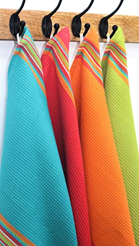COTTON-CRAFT-Salsa-Stripe-Kitchen-Towel-Set-of-8-Pure-Cotton-Absorbent-Waffle-Weave-Dish-Towel-Dish-Cloth-Low-Lint-Reusable-Drying-Towels-Restaurant-Bar-Cleaning-Kitchen-Hand-Towel-16×28-Multi COTTON CRAFT Salsa Stripe Kitchen Towel Set of 8 Pure Cotton Absorbent Waffle Weave Dish Towel Dish Cloth Low Lint Reusable Drying Towels Restaurant Bar Cleaning Kitchen Hand Towel 16×28 Multi