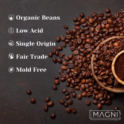 Low Acid Coffee - Organic Coffee - Ground And Whole Beans For French Press, Espresso, Pourover - Non-Gmo - Mold Free - 12 Oz - Single Origin Coffee - Magni Coffee (Ground Light Roast) #TOP1