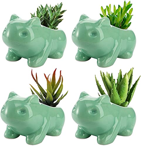 YOUEON Lot de 4 Pots de Fleurs succulentes en Forme d'animal avec Trou de Drainage, Pots de Grenouille en céramique à Faire soi-même, Pots de Fleurs Minni pour Plantes d'intérieur, Plantes aériennes Cover