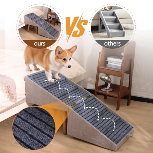 Image of Dog Stairs for Small Dogs, 2-in-1 Pet Steps & Ottoman | Foldable Dog ramp for Couch, Non-Slip Wooden Pet ramp for Puppy Senior Injured Dogs (Light Brown, XXL(21.06H))