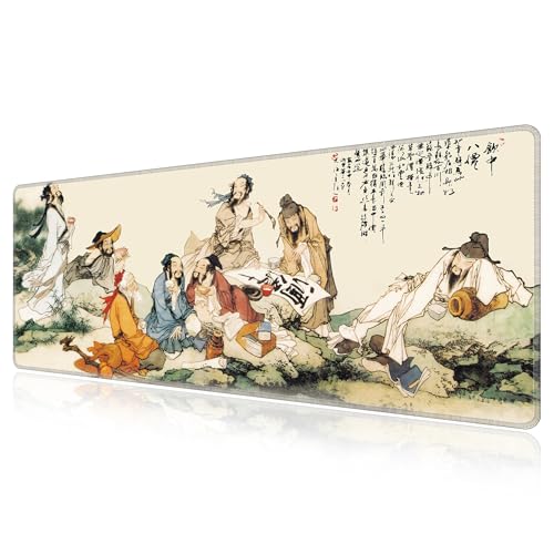 Tapis de souris XXL 130x50 cm à motif Huit Immortels sous-main bureau étanche