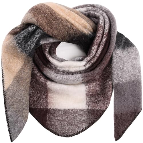 Lonya Dreieck Schal Damen XXL Strick Halstuch Dreieckstuch Damenschal Winter Bunter Schal Winterschal Kuschelig Flauschig, 195×135 CM, Schwarz+Braun