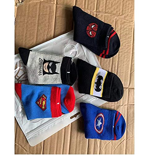 5 Pairs Superhero Children Socks.the Avengers Children Socks,Cotton Socks,Bed Socks.spiderman,Us Captain,Superman Socks (5 Pairs Superhero, Small) #TOP5