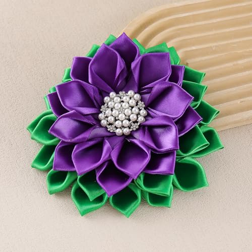Image of Purple Green Corsage Flower Delta Violet Pin Greek Women Sorority Servcie Lady Soror Brooch Jewelry