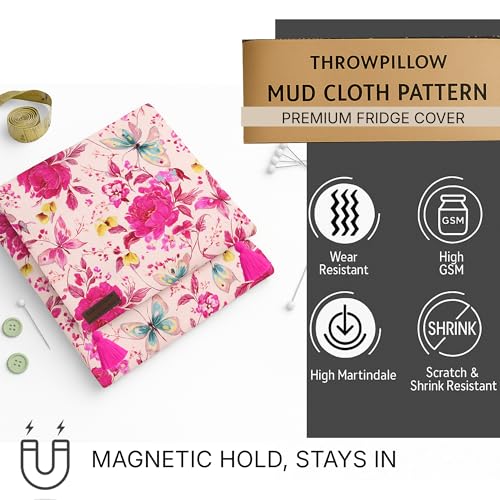 Image of French Door Big Size Fridge Top Cover 400+L | 450 GSM Durable Refrigerator Cover with Corner Tassels & Pockets | Fits Godrej, LG, Haier, Samsung Models |Dustproof Floral Print| WWW.THROWPILLOW.IN