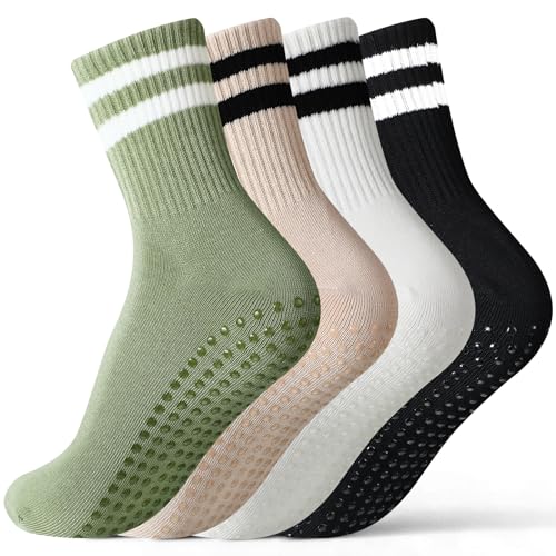 Chaussettes de pilates antidérapantes femme Jeyiour, lot de 4 paires de chaussettes longues
