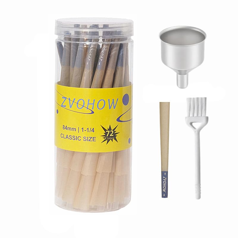 ZVOHOW Classic Vorgedrehte Hülsen (84mm) - 72 Stück Ungebleicht & Plastikfrei inkl. Trichter + Reinigungsbürste