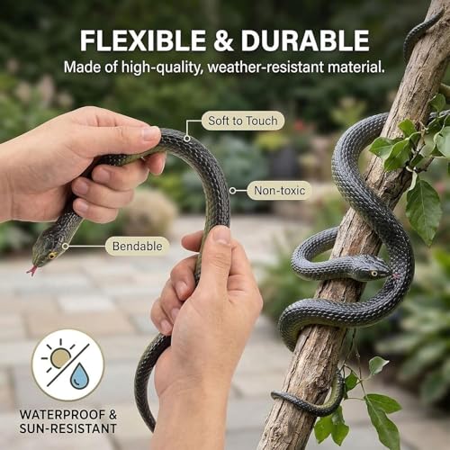 Image of Realistic Rubber Fake Snake Toy Garden Snake to Keep Birds Away Scare Squirrels Halloween Prank Props Scare Toy