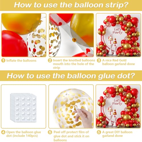 Image of YAOWKY Red Gold Christmas Balloons Garland Kit, 120Pcs 18 12 10 5In Red and Gold Balloons With Gold Confetti Balloons for New Year's Party Valentines Wedding Bachelorette Birthday Decorations