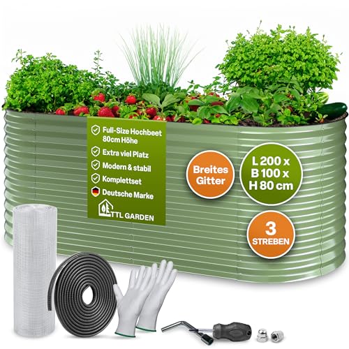 TTL GARDEN 200x100x80cm Inspire L Salbei Metall Hochbeet - Stahl rostfrei verzinkt & grün lackiert Wellblech sehr stabil Garten Beet Form oval für Gemüse Kräuter Blumen Gartenbeet Gemüsebeet TTL GARDEN 200x100x80cm Inspire L Salbei Metall Hochbeet - Stahl rostfrei verzinkt & grün lackiert Wellblech sehr stabil Garten Beet Form oval für Gemüse Kräuter Blumen Gartenbeet Gemüsebeet