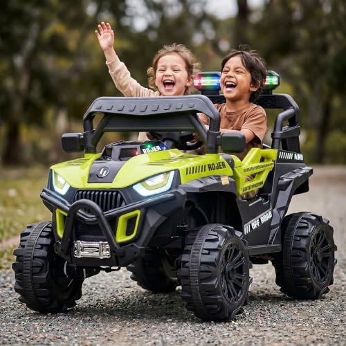 Image of Baybee Roger Electric Jeep for Kids with Parental Control | Baby Battery Operated Ride On Toy Car with 4x4 Motor, RGB Lights & Music | Rechargeable Battery Car for Kids 2-6 Years (Florescent Green)