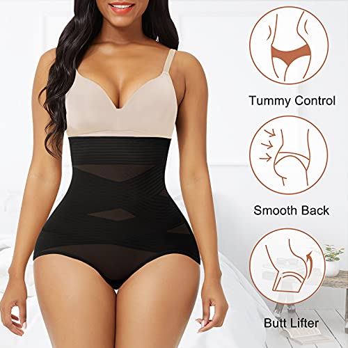Image of Werena Tummy Control Shapewear Underwear for Women High Waisted Body Shaper Panties Shaping Briefs(#01 Black(X Cross),X-Large)