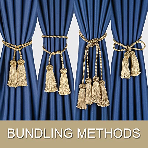 UNIAISENG 2PCS Hand-Woven Curtain Tiebacks, Curtain Tie-Backs Tassel, Elegant Curtain Holdbacks for Home Office Thin or Sheer Window Drapry Decor-Gold - Image 6