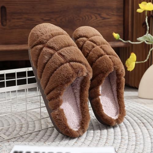 JadeRich Women Men Faux Fur Winter Concha Slippers Soft Plush Cozy Memory Foam Couple Style House Slipper2
