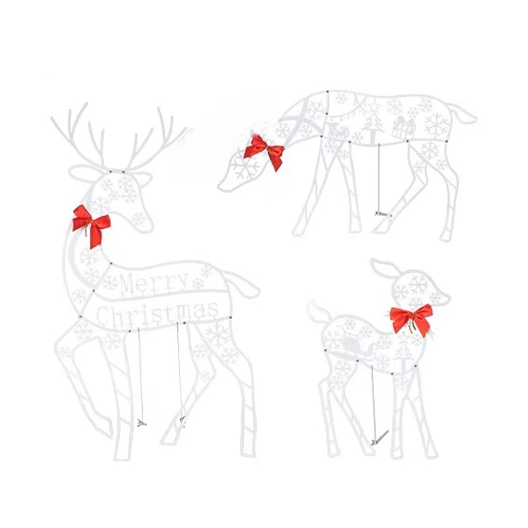 CTRLZS 3PCS Handmade Iron ArtElk Deer Christmas Garden Decor &LED Light Glowing Glitter Reindeer Xmas Home Outdoor Yard Decor