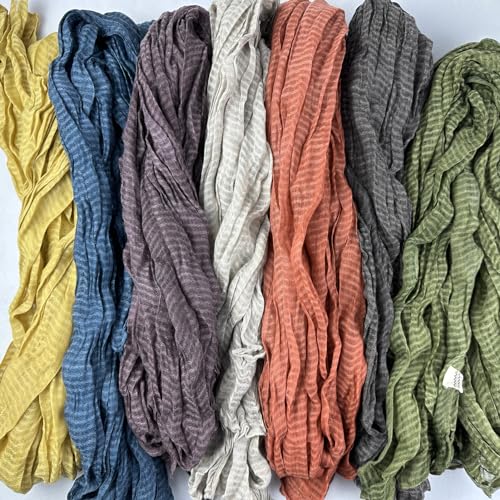 Vintage Soft Crinkle Linen Scarves Long Lightweight Stripe Scarf Shawl Wrap (Yellow)4