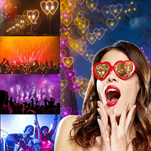 3 Pairs Heart Effect Diffraction Glasses Heart Shaped Sunglasses with Heart Effect for Rave Party Music Festival Fireworks Show 3D2
