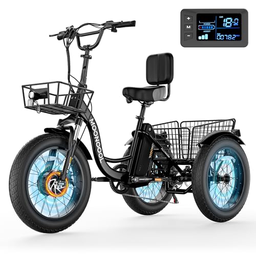 Image of MOONCOOL Electric Tricycle for Adults, 20 inch x 4 inch Fat Tire Electric Trike, 48V 500W 3 Wheel Electric Bike, 7 Speed E Trikes for Adults with Removable Battery, Aluminum Frame & Large Basket