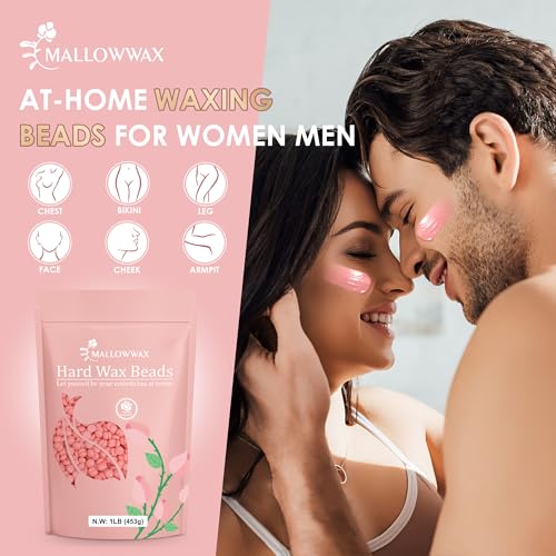 Image of Mallowwax Hard Wax Beads, 1LB Pink Rose Wax Beans for Hair Removal