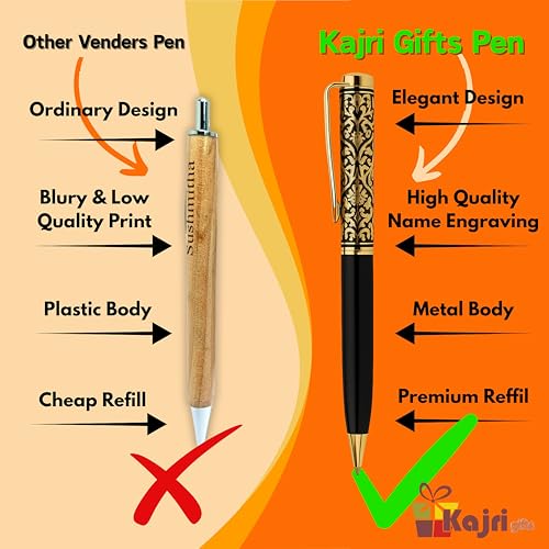 Image of Kajri Gifts Personalized Pen with Name Engraved Wooden Gift Box Best for Gifting, Corporate Gift, Doctor, Advocate, Boss, Employee, Teacher (Royal Gold Black)