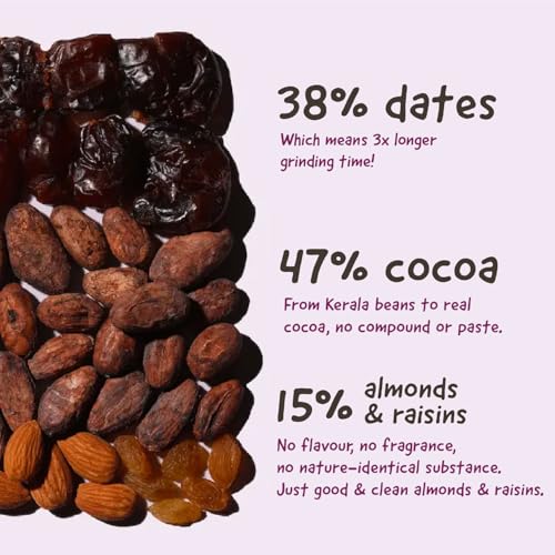Image of The Whole Truth - Almond Raisin Dark Cocoa Bar - Sweetened only with dates - 47% Cocoa - 38% Dates - 15% Almond and Raisins