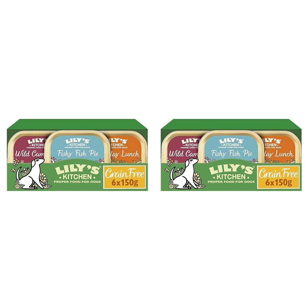 Lily's Kitchen Natural Adult Dog Food Wet Trays - Complete Grain-Free Multipack - Chicken, Fish & Venison (6 Trays x 150g) (Pack of 2)