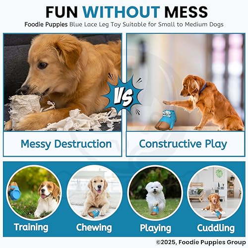 Image of Foodie Puppies Dog Squeaky Chew Latex Rubber Toy - (Blue Lace Leg) for Small to Medium Dogs & Puppies | Durable, Soft, Lace Design, Fetch & Chew Safe Play Toy | Reduce Separation Anxiety