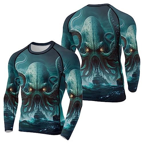 Kraken Compression Shirt Long Sleeve Baselayer Skins Rash Guard for MMA BJJ Jiu Jitsu