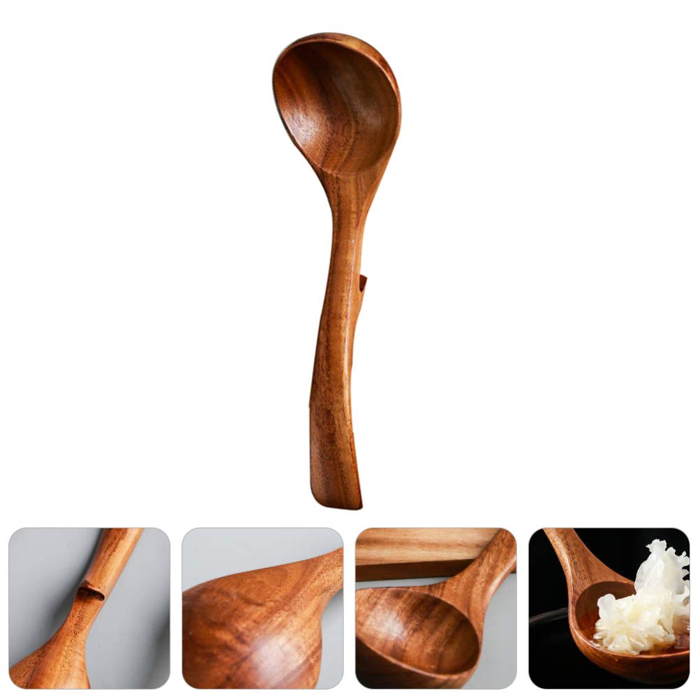 Long Handle Spoon with Hook Porridge Spoon Table Utensil Soup Spoon Serving Spoon Kitchen Cookware Hot Pot Spoon Kitchen Accessory Wooden Spoon Wooden Cooking Spoon Soup Ladle