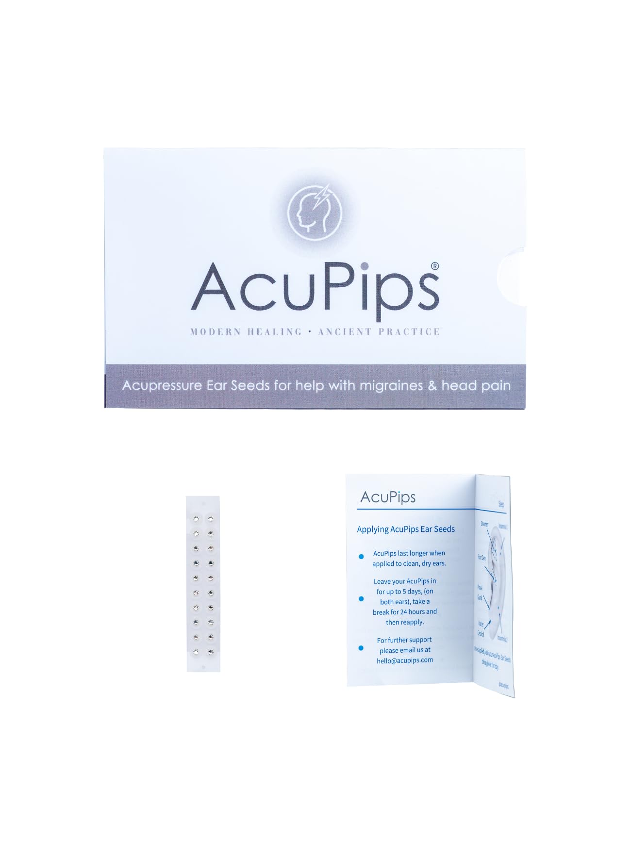 Crystal Acupressure Ear Seeds with Ear Map for Migraines & Head Pain. Acupuncturist Designed. Ear Seeds, ACU Seeds, Natural Healing, Acupressure, Chinese Medicine