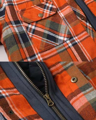 Image of Mens Flannel Jacket with Hood Thicken Quilted Lined Flannel Shirt Jackets for Men