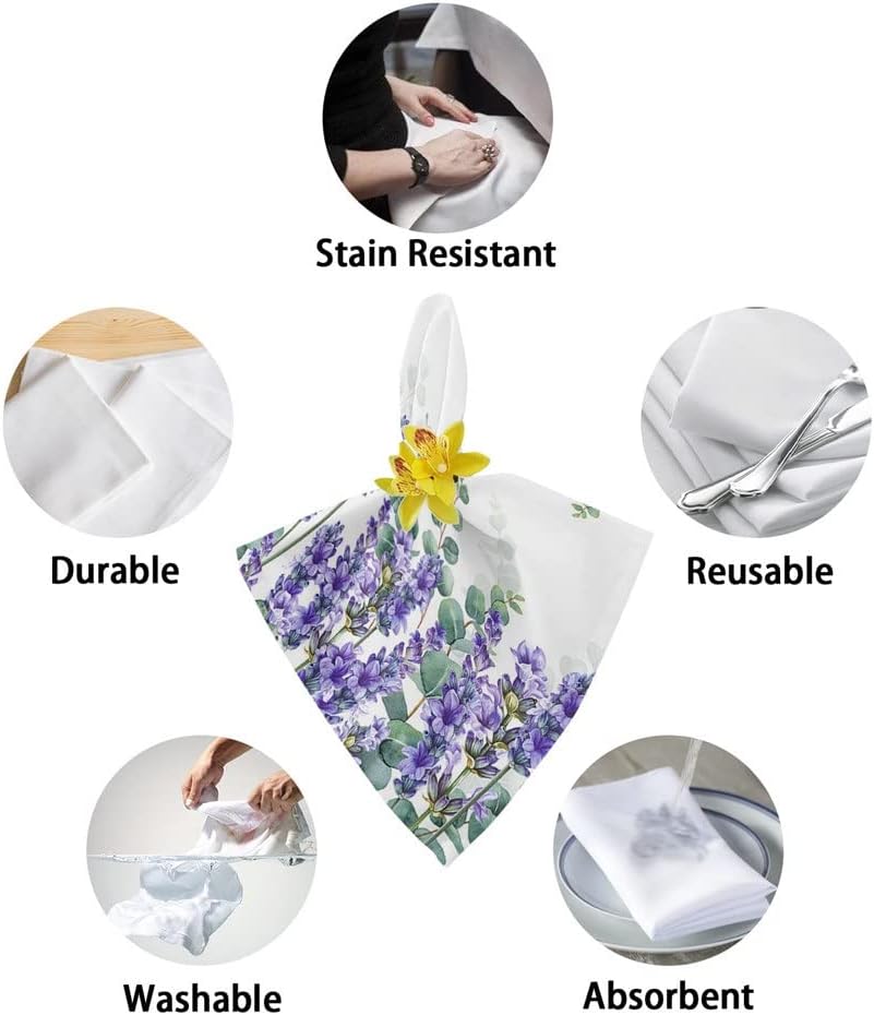 Lavender Flower Cloth Napkins Set Birthday Banquet Wedding Decor Restaurant Supplies Table(8pcs)