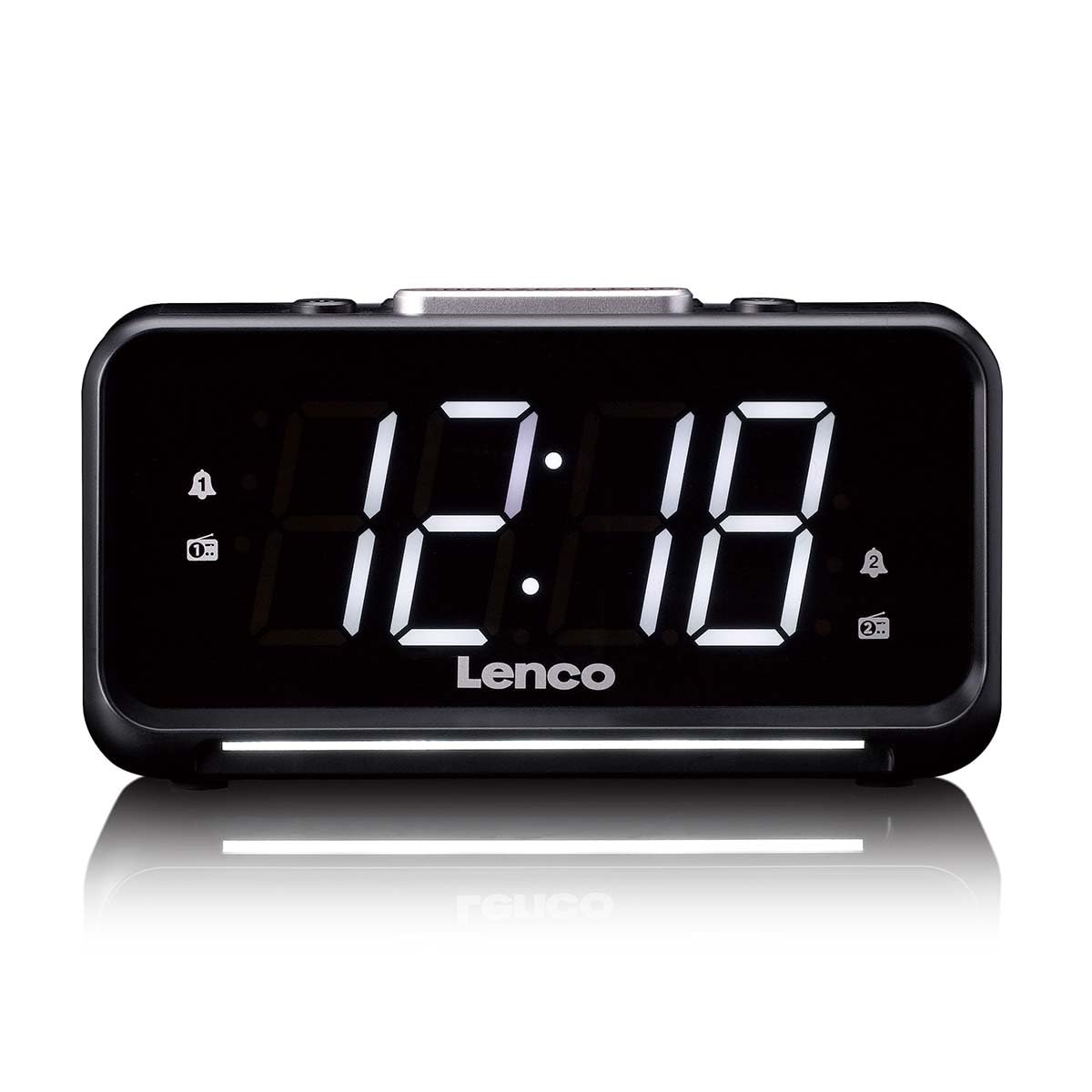Lenco Radio Despertador con Pantalla LED, 18 x 9,7 x 7,8 cm, Negro, Digital, Doble Alarma, luz Nocturna, Carga USB, alimentación de Red
