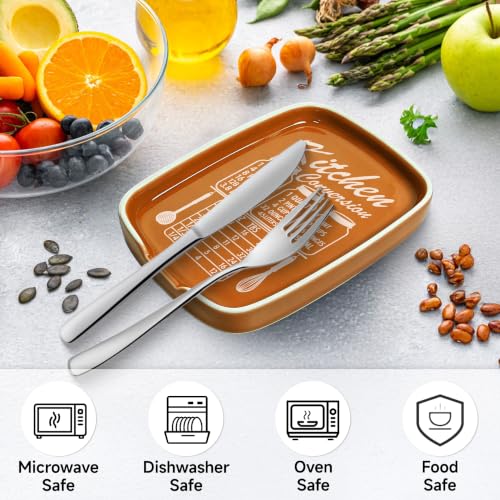 Image of Orange Spoon Rest for Stove Top, Ceramic Spoon Holder for Kitchen Counter | Funny Large Cooking Utensil Rest, Conversion Chart Modern Farmhouse Kitchen Decor and Accessories for Cooking Lovers