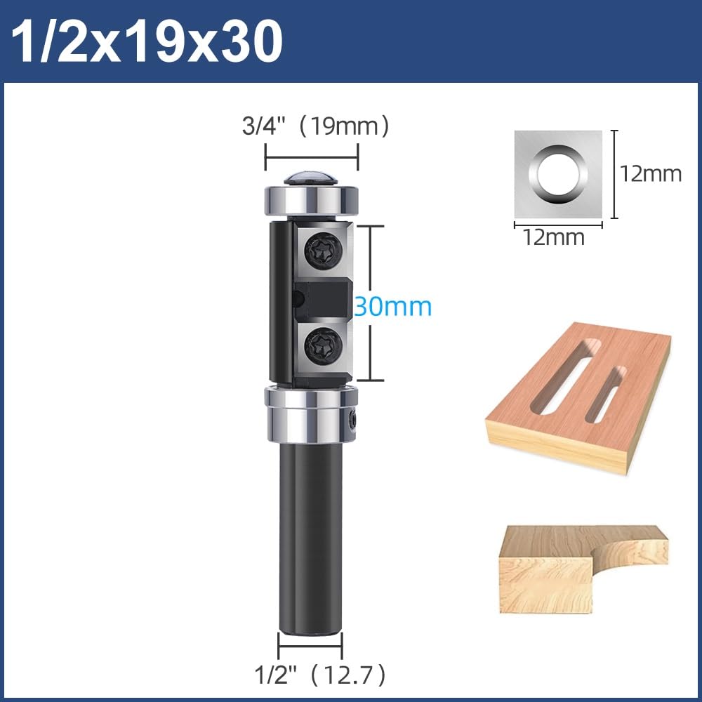 1/2 schaft Fräser Holz Hobel Bit Flush Trim Router Bit Mit Hartmetall Einsatz for Holzbearbeitung Trimmen Schlitzen Werkzeuge (Size : 1l2x19x30)
