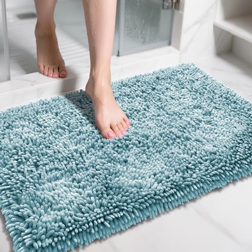Image of Yimobra Large Bathroom Rug Non Slip 36x24 Inch, Extra Thick Soft Absorbent Chenille Bath Mat, Machine Washable Bath Rugs for Bathroom Floor, Tub and Shower, Home Decor Accessories, Greyish Blue