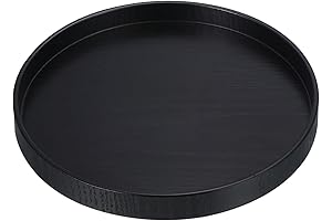 PATIKIL Wood Serving Tray 8 Inch - Black Round Decorative Platter for...
