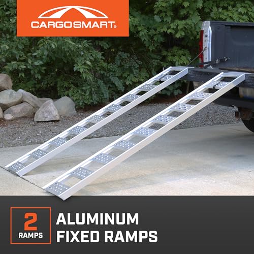 CARGOSMART Aluminum Straight Fixed Ramp with Treads (2pk) - Easily and Safely Load and Unload Light Equipment, Lawn Tractors, ATVs and More, 1,250 lb. Capacity, 12" W x 78" L