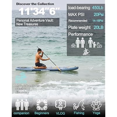 11'34 Extra Long/Extra Wide Premium Inflatable Stand Up Paddle Board (SUP) Portable & Lightweight for Yoga, Surfing, Family Fun | Complete Kit with Paddle, Pump, Bag | Durable Design