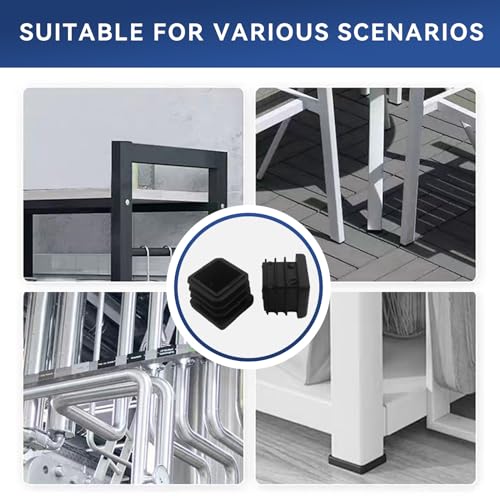 Image of 32 Pcs 3 /4 inch Square Tubing End Caps, Plastic End Caps Insert Finishing Plug for Chair Legs, Pipe Post, Table Legs (Black, 19x19mm)