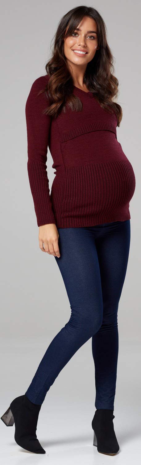 Happy Mama.Premaman L'Allattamento al Seno Maglione Manica Lunga V Collo.454p (Cremisi, IT 40/42, S/M)