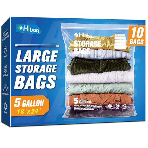 5 Gallon Extra Large Zippered Plastic Bags for Storage,...