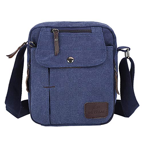 Tefamore Bolsos de Bandolera para Hombres de Tela de Lona Mensajero Bolso a Hombro Pequeño Vacaciones (A, Azul)