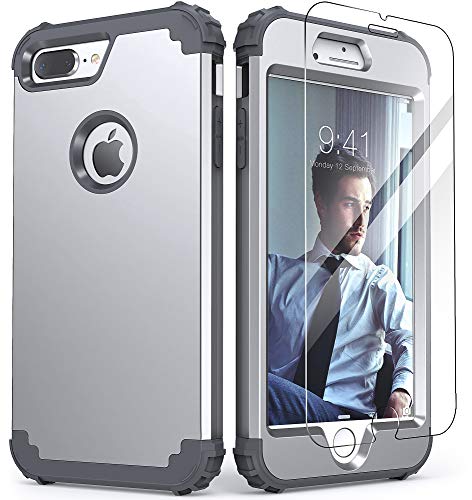 Coque iPhone 8 Plus avec protection d'écran verre trempé silicone rigide antichoc