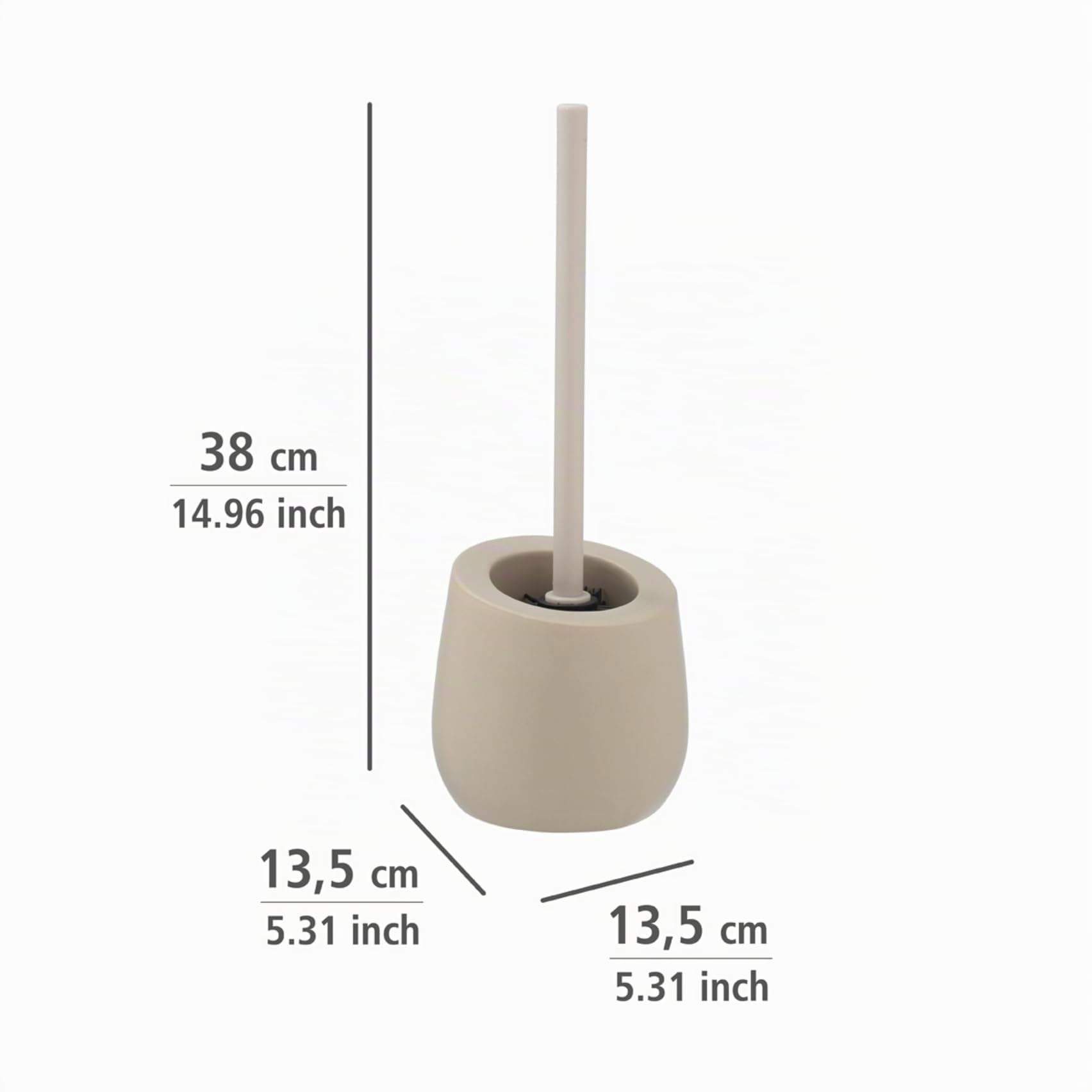 WENKO Spazzolino da bagno Badi beige ceramica - Portascopino WC con ciuffo in silicone e puliscibordo, Ceramica, 13.5 x 38 x 13.5 cm, Beige